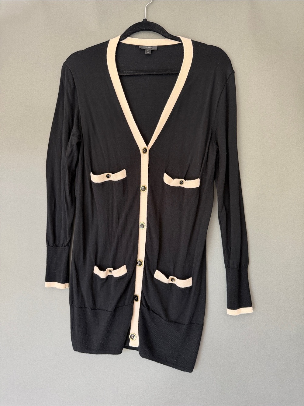J. Crew Cardigan J. Crew Black with Cream Trim Cardigan